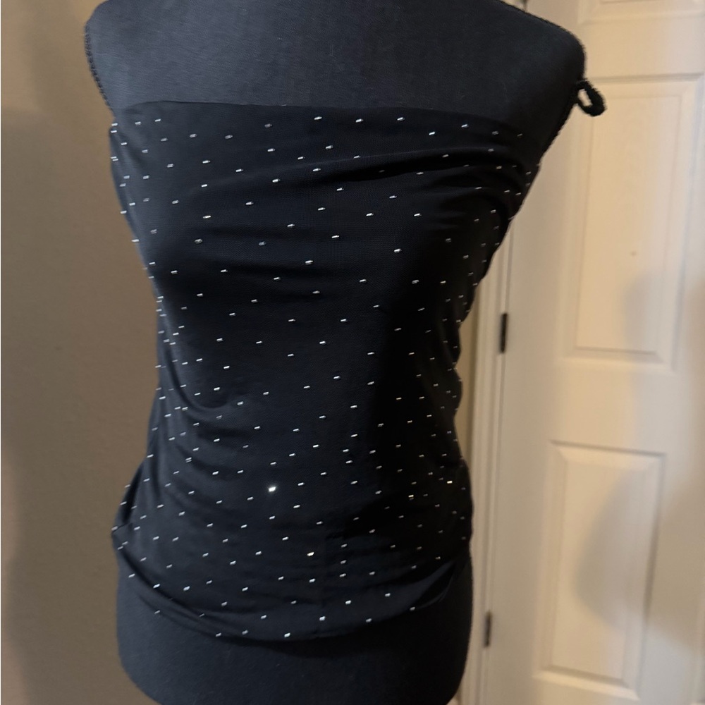 Strapless Black Tube Top with Silver Dot Accents